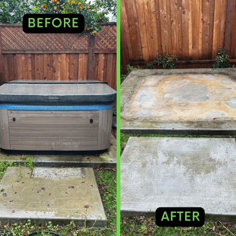 Before and after photos of a professional hot tub removal by Major Junk Hauling, showcasing the meticulous clearing and cleanup of the area for a fresh start.